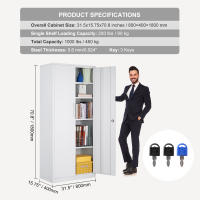 Gabinete de almacenamiento de metal SucceBuy. Acero blanco con 2 puertas magnéticas y 4 estantes regulables. 71'', 200 libras/capacidad de estante. 3 teclas - details 0