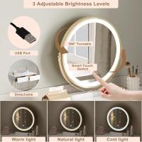 Tocador de Maquillaje con Espejo y Luz LED Iluminación Ajustable Conjunto de Mesa Tocador con Silla Terciopelo Blanco + Dorado - details 2