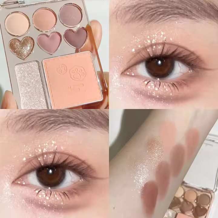Paleta de Sombras de Ojos en Forma de Corazón 8 Colores de Brillo Perlado - 1