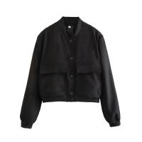 BUNO-Chaqueta Bomber de manga larga de Color liso para mujer, abrigo Vintage con cremallera a la moda, Tops, chaquetas básicas holgadas elegantes para mujer - details 23