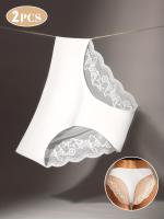 2 piezas de bragas de cintura media de encaje en contraste para mujer, bragas ligeras transpirables sin costuras, detalle de monograma sexy, ribete de encaje de moda primavera/verano, tejidos suaves - details 11