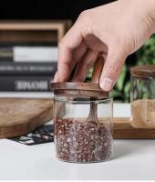 Tarro de condimentos de cocina, botella de vidrio para especias y pimienta, recipiente para refrigeración de alimentos, granos, azúcar, con tapa de madera, tarro de sal - details 1