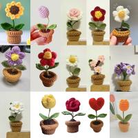 Accesorios de Decoración de Coche Hechos a Mano Rosa, Girasol, Tulipán de Punto Tejido - details 3