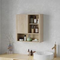 Armario de Baño de Pared Natural Diseño de Perfil Curvo Estantes Ajustables Puerta Corredora - details 1