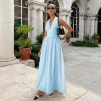 Vestido largo de algodón puro Europa, América 2025 primavera y verano cintura cuello en V con tirantes vestido largo amplio vestido de mujer - details 2