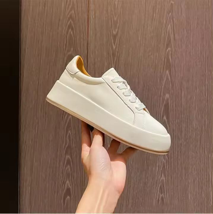 Zapatos de cuero genuino de alta calidad para mujer, zapatillas informales de tenis con plataforma, vulcanizados, 5,5 cm - 1