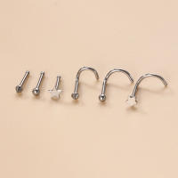 Juego de Piercing de acero inoxidable para nariz, 2 piezas, 20G, Luna, corazón, mariposa, cristal, tornillo en forma de L, joyería para Piercing de nariz - details 2