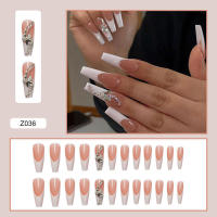 Uñas postizas largas de acrílico para mujer, uñas postizas de mariposa blanca, decoración de uñas DIY, 24 piezas - details 5