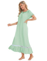 Pijamas para mujer, ropa de dormir con un hombro, camisón de manga corta, vestido mixto de encaje - details 17