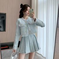 Otoño/Invierno nuevo conjunto elegante de chaqueta corta y falda plisada de cintura alta para mujer-traje de dos piezas adelgazante de moda - details 1