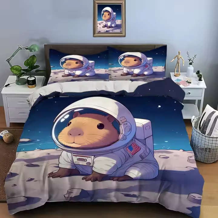 Juego de Ropa de Cama de Capybara de Dibujos Animados Poliéster de Lujo para Adultos y Niños - 1