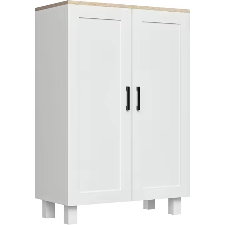 2 Puertas Estante Ajustable Base Elevada Comedor Pasillo Dormitorio Dispositivo Antivuelco 60x30x90 cm Blanco - 1