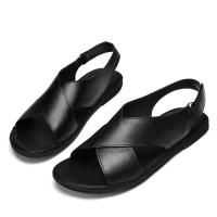 Sandalias de Estilo Vintage para hombre, zapatos informales de cuero genuino para exteriores, zapatos de playa con punta abierta, planos romanos para caminar - details 13