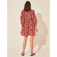 Vestido corto de vacaciones de playa de rayón informal suelto con lazo floral para mujer de moda de verano - details 95
