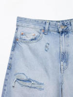 ZOCI- pantalones cortos de mezclilla informales Retro para mujer, pantalones cortos de pierna recta con agujeros antiguos, vaqueros holgados de vaquero, ropa de calle femenina, novedad de 2025 - details 2