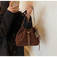 Bolso bandolera vintage para mujer - Bolso tipo cubo con correa ajustable, cierre con cordón, marrón café/negro - Bolso de mano para el día a día, formal, eventos especiales - Bolso duradero para mujer, bolso cruzado, accesorio para eventos nocturnos - details 4