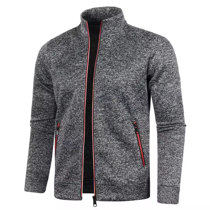 715 Suéter de punto con cremallera larga para hombre, mangas de terciopelo fino, top moderno, chaqueta grande, otoño e invierno - 1