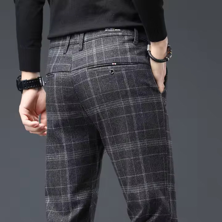 Pantalones Largos de Moda para Hombres Primavera 2025 Ajuste Delgado, Legumas Rectas, Estilo Plaid Casual - 1