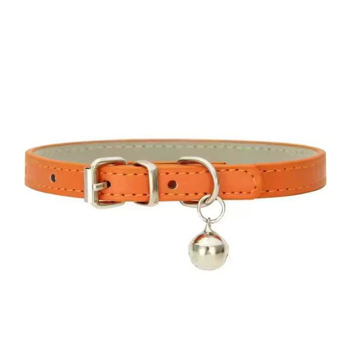 Collar ajustable de piel auténtica para gato, accesorio suave con campana para mascota, gatito, cachorro y perros pequeños - 1