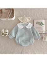 Ready Stock Mono para recién nacidos, pelele elegante a cuadros con cuello Peter Pan y cordón de manga larga para niñas de 0 a 2 años - details 18
