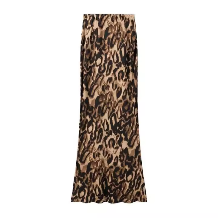 BUNO-falda Midi ajustada de leopardo satinado a la moda para mujer, faldas elegantes Vintage de cintura alta elástica para mujer - 1