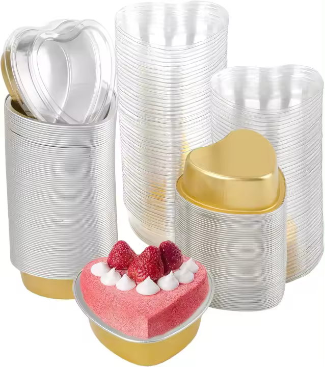 Tazas de Horneado en Forma de Corazón 100 Piezas Aluminio Recubierto, Ideal para Pastel, Pudín, Muffins, Cupcakes Perfecto para San Valentín, Madre del Día, Bodas, Navidad, Cumpleaños - 1