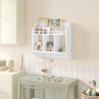 Estantería de Pared para Niños Librería Flotante con 3 Compartimentos y 4 Ganchos de Pomo Blanco - details 1