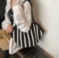 Bolso de mano informal para mujer, bolso de hombro tejido transpirable a rayas con cierre magnético, gran capacidad para viajes, desplazamientos y uso diario, diseño de rayas blancas y negras, bolso de viaje, bolso minimalista, asas duraderas, 1 unidad - details 6