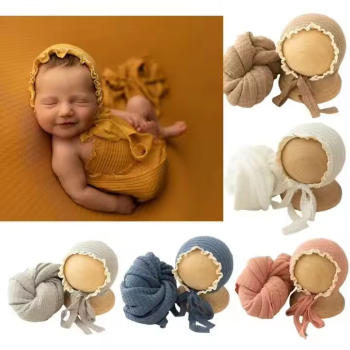 Foto de Bebé Recién Nacido Gorro de Tela Elástico para Niño y Niña Manta de Fotografía de Nuevo Nacido Accesorios de Fotografía de Madre y Bebé - 1