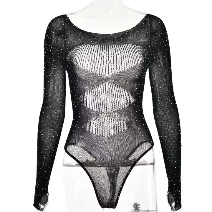 Sifreyr - Corsé para mujer, top de manga larga de alta elasticidad, mono sexy ajustado para fiestas y discotecas - 1