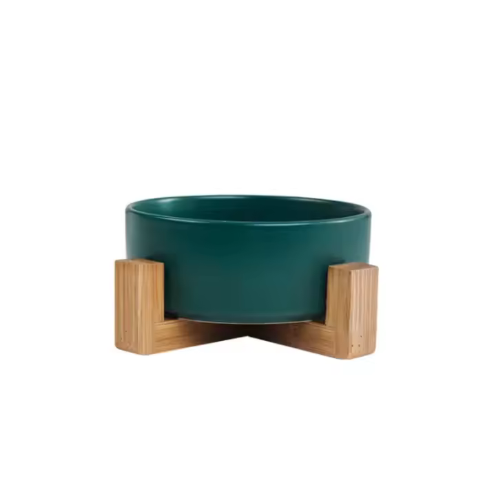 Bol para Mascotas de Cerámica con Soporte de Madera Alimentador y Regador para Perros y Gatos - 1