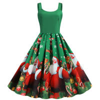 Women vintage spaghetti strap floral print high waist elegant sleeveless a-line party midi dress - details 44