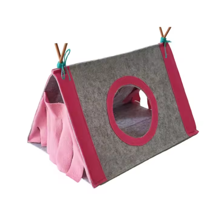 Nido pequeño para mascotas, tienda de fieltro para conejos, casa para escondite de hámster, jaula para conejillos de indias, cama para Chinchillas, túnel para animales, color rosa - 1