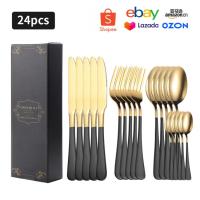 Vajilla de acero inoxidable para cocina, juego de tenedor, cuchara, cuchillo, cubiertos negros, 16 piezas - details 8