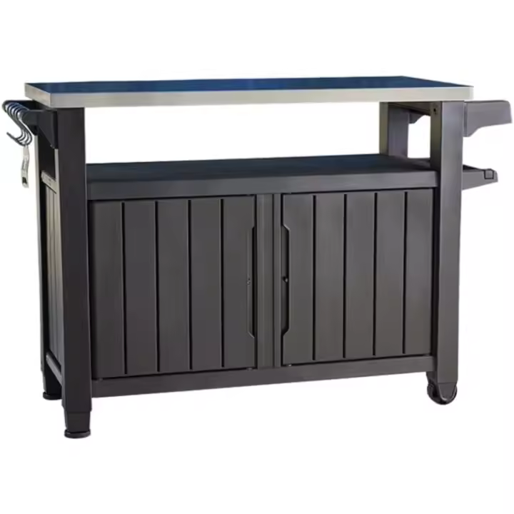 Mueble Barbacoa Grande para terraza o jardín Exterior con Ruedas, Capacidad 207 litros, Color Marrón - 1