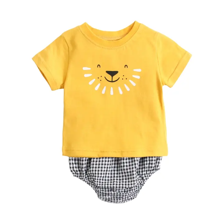 Conjunto de Ropa de Bebe Fashion Casual Unisex para Niño con Manga Corta + Inferior 2 Piezas Verano - 1