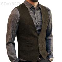 Chaleco de traje para hombre, chaleco azul de mezcla de lana con una hilera de botones, chaleco vaquero, chaqueta ajustada informal Formal de negocios - details 6