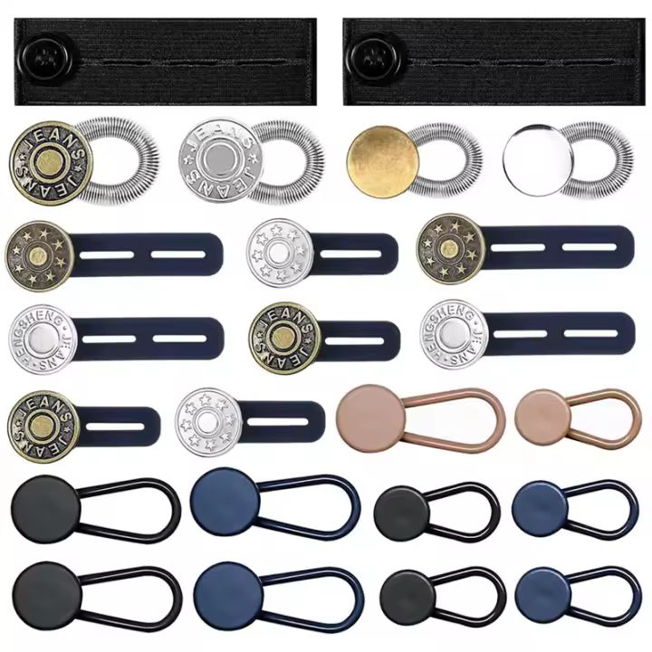 Extensores de botones para pantalones vaqueros, 6 tamaños, extensor de cintura de botón, cintura elástica ajustable Flexible para mujeres y hombres - 1