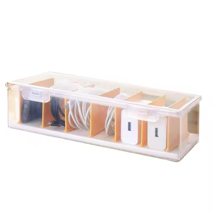 Caja organizadora de cables transparente con tapa, organizador de almacenamiento de cables de cargador, organizadores de escritorio de oficina, multifuncional - 1