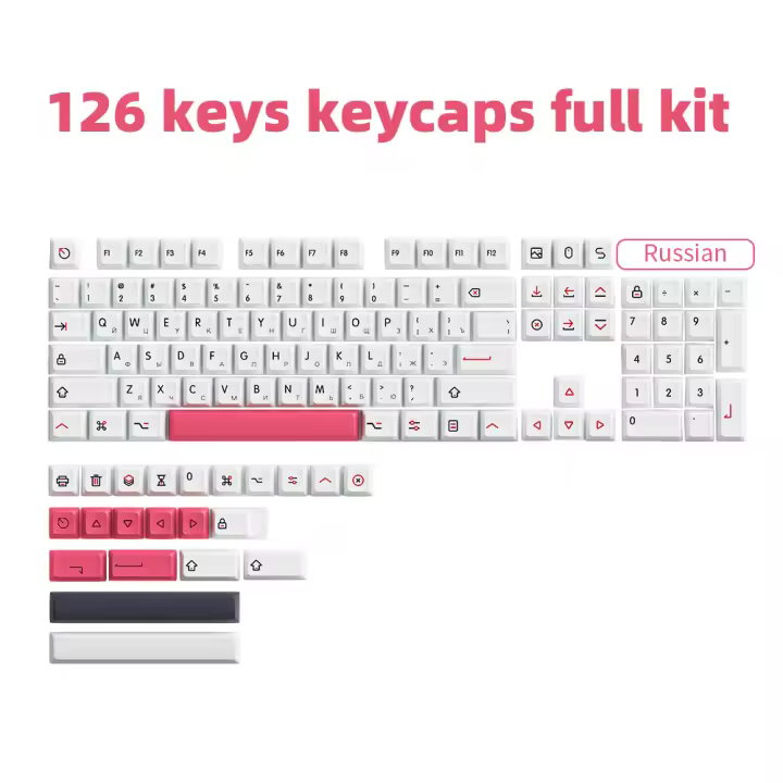 Teclado de dibujos animados blanco Simple XDA PBT, sublimación de tinte para juegos mecánicos personalizados, Kit de teclas resistentes al desgaste, 126 - 1