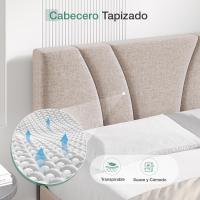 Somier 160 x 200 cm de Listones de Madera, Estructura de Cama de Laminas de chopo, cabecero tapizado Alto y cómodo para apoyarse, Fácil de Montar, Beige - details 3