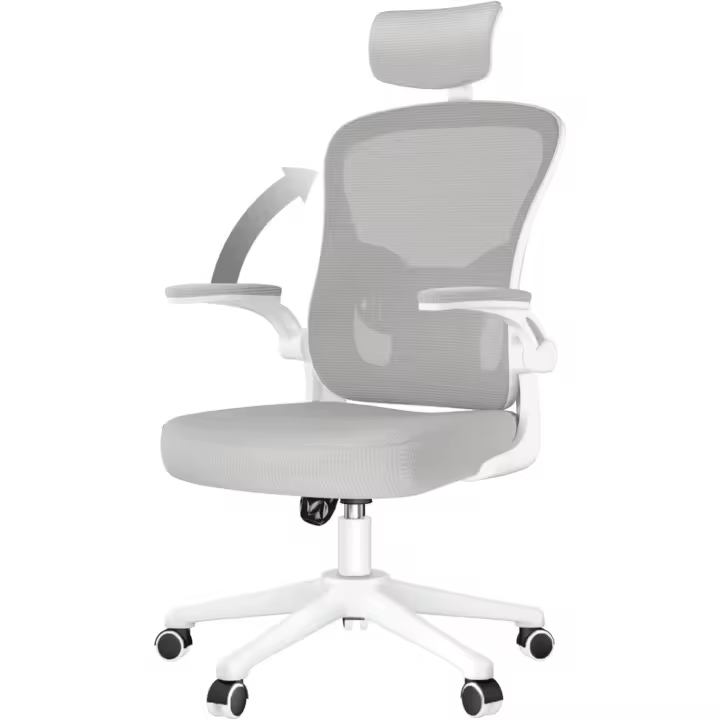 Silla de Escritorio Ergonómica con Reposacabezas Ajustable y Soporte Lumbar, Respaldo de Malla Transpirable, Reposabrazos Abatibles de 90 ° , Silla Giratoria de 360 ° - 1
