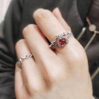 Anillo de Plata de Ley 925, anillo de corazón rojo elevado para mujer, circonita cúbica CZ, estrella, Luna, flor, joyería de boda, anillos, regalos - details 4