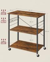 Estantería de Cocina con Ruedas, Carrito de Servicio de 3 Niveles, Estantería para Microondas, Horno, Tostadora, Marco de Metal con 6 Ganchos, Marrón Rústico y Negro KKS60XV1 - details 38