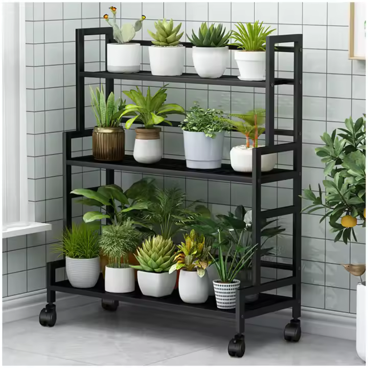 Soporte de Metal de 3 niveles para plantas, estante de escalera para macetas, estante de exhibición de flores para interiores y exteriores - 1