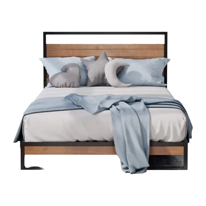 Cama de Metal Acero y Madera Maciza Suzanne de 18cm Somier de Láminas de Madera Fácil Montaje - 1