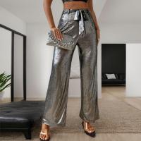 Pantalones cómodos sueltos de cintura alta para mujer, pantalones plateados de pierna recta para mujer de verano - details 2