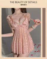 Camisón transparente de lencería sexy con tirantes de perlas y lazo de mariposa con ribete de encaje puro - details 4