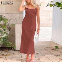 ZANZEA-vestido elegante de playa para mujer, vestido de tirantes finos para mujer, vestidos de fiesta elegantes, vestido veraniego de satén liso 2025 - details 3