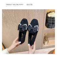 Zapatos planos de piel de visón con lazo de cristal para mujer, mocasines de algodón de felpa cálidos, cuentas de cordones de punta cuadrada, Invierno - details 32